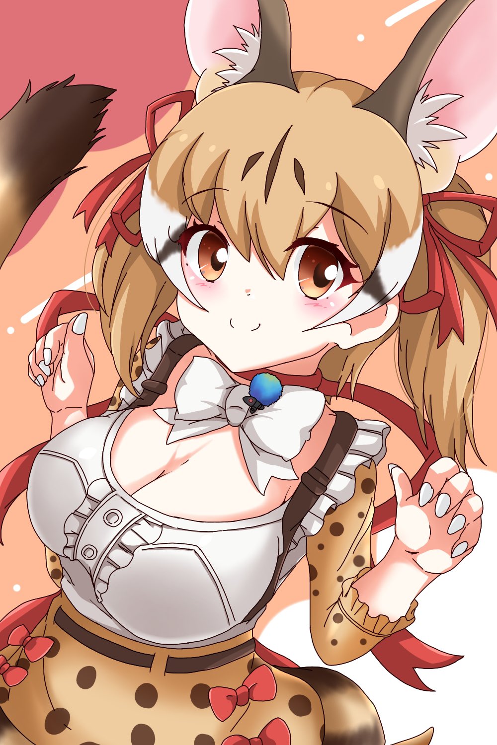 1girl, animal_costume, animal_ear_fluff, animal_ears, bow, bowtie, breasts, brown_eyes