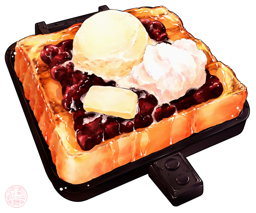 butter, cream, food, food_focus, highres, ice_cream, ooranokohaku, original, red_bean_paste, simple_background, still_life, toast, white_background