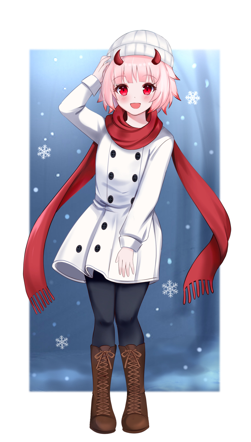 1girl, absurdres, alternate_costume, bangs, beanie, commission, english_commentary, hat