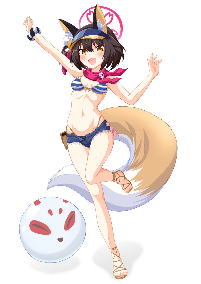 1girl, animal_ear_fluff, animal_ears, ball, bangs, beachball, bikini, bikini_top_only