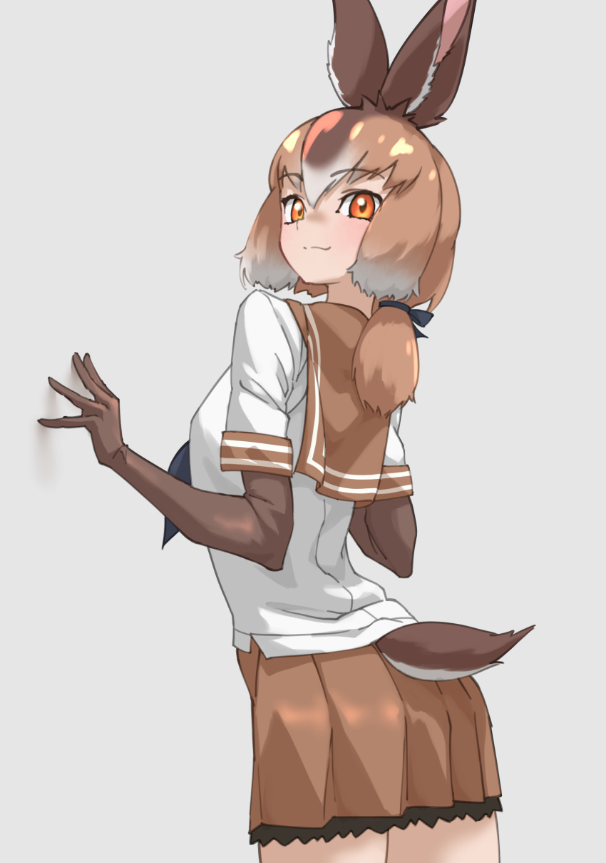 1girl, :3, absurdres, animal_ears, bangs, black_ribbon, brown_gloves, brown_hair