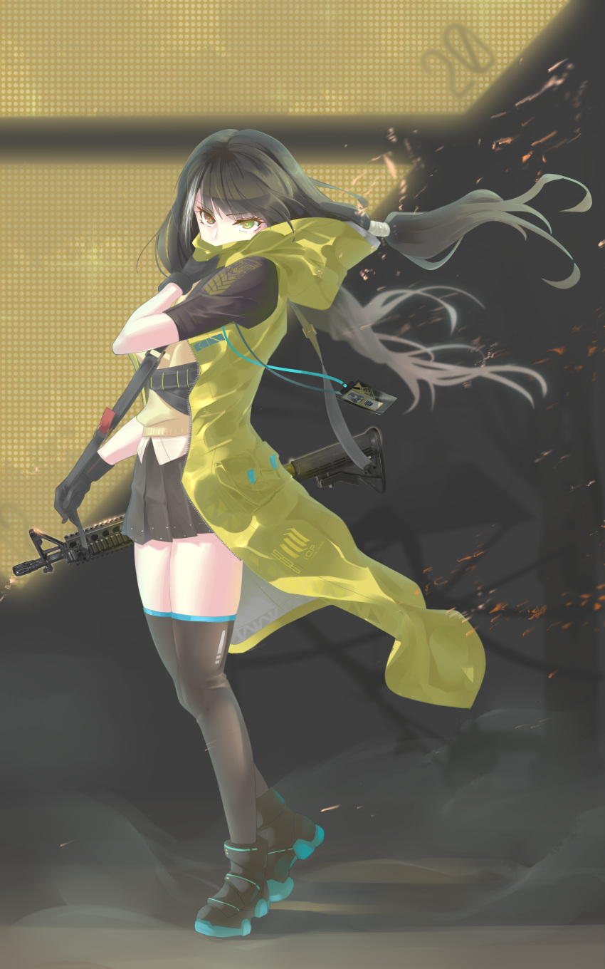 1girl, absurdres, black_gloves, black_hair, commentary_request, full_body, girls_frontline, gloves