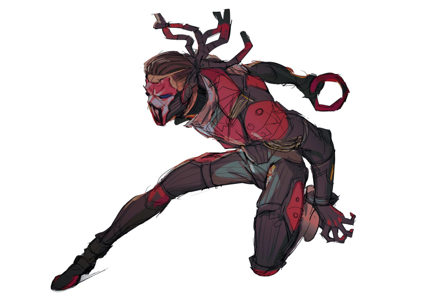 1boy, apex_legends, apex_legends_mobile, armor, black_bodysuit, black_gloves, bodysuit, bracelet