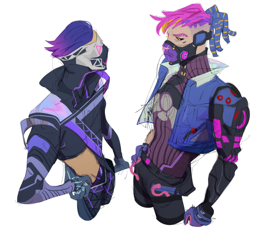 2boys, apex_legends, apex_legends_mobile, black_jacket, black_pants, black_sclera, blue_gloves, cable