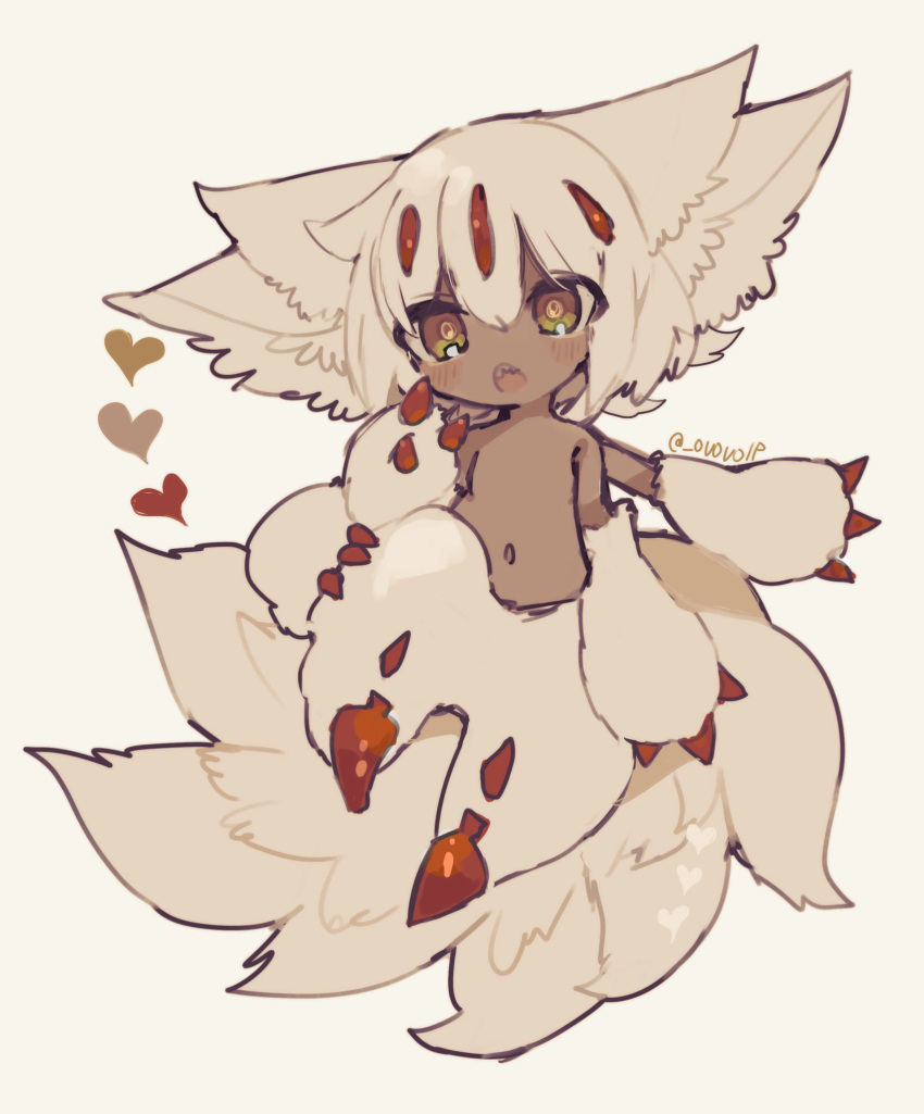 1girl, animal_ears, bangs, child, claws, commentary_request, dark-skinned_female, dark_skin