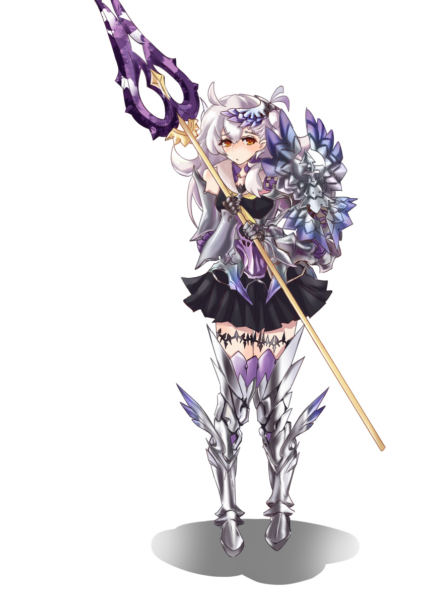 1girl, absurdres, armored_boots, blush, boots, braid, brynhildr_(fate), brynhildr_(fate)_(cosplay)