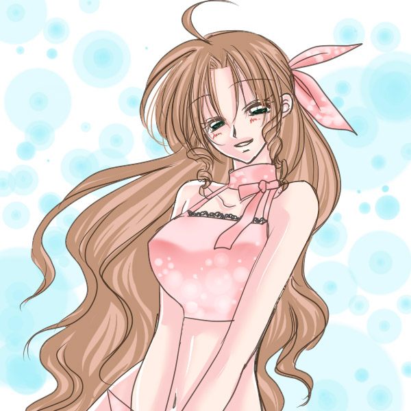 aerith_gainsborough, bare_shoulders, brown_hair, female, final_fantasy, final_fantasy_vii, green_eyes, jujube