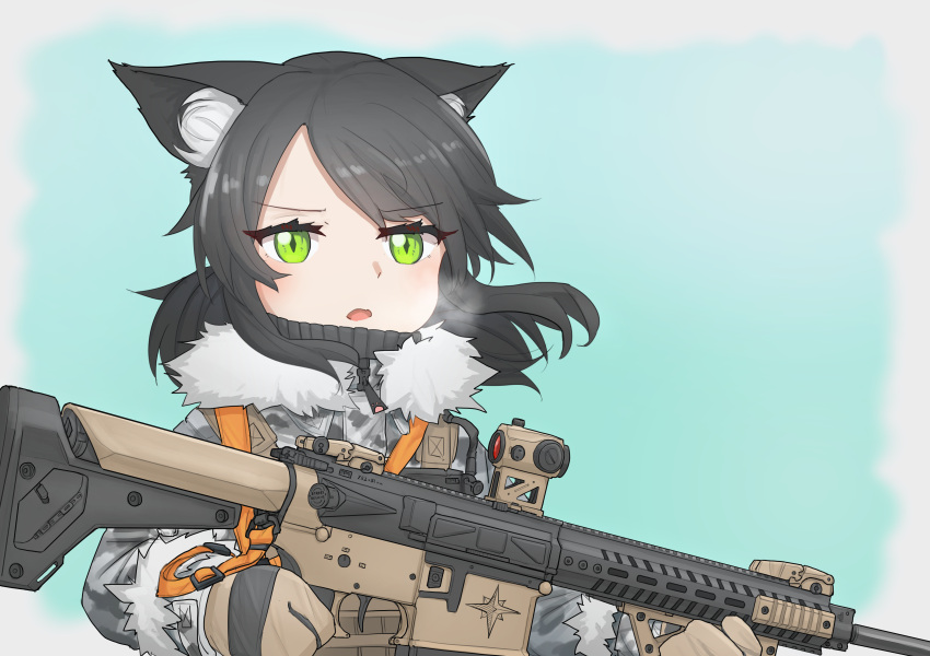 1girl, absurdres, animal_ear_fluff, animal_ears, black_hair, blush, breath, cat_ears