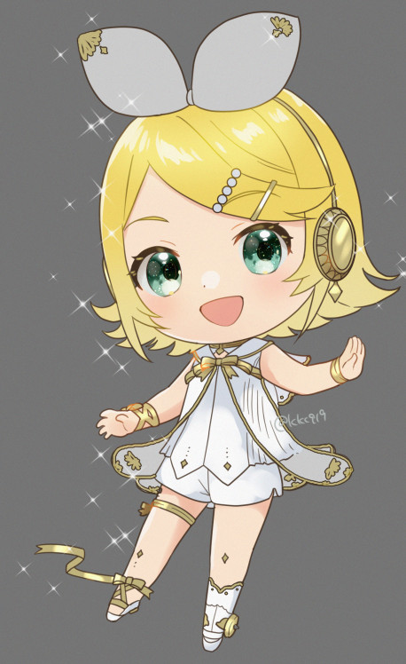 1girl, artist_name, bangs, blonde_hair, bow, chibi, en_pointe, flipped_hair