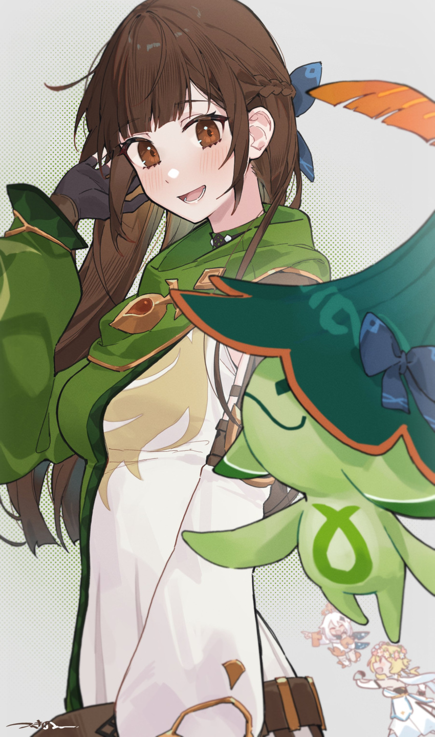 absurdres, arabian_clothes, aranara_(genshin_impact), bangs, black_gloves, blush, braid, brown_eyes