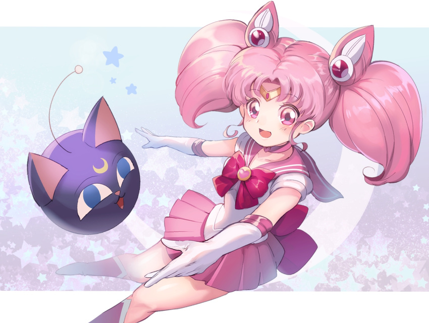 1girl, bishoujo_senshi_sailor_moon, boots, bow, brooch, chibi_usa, choker, cone_hair_bun