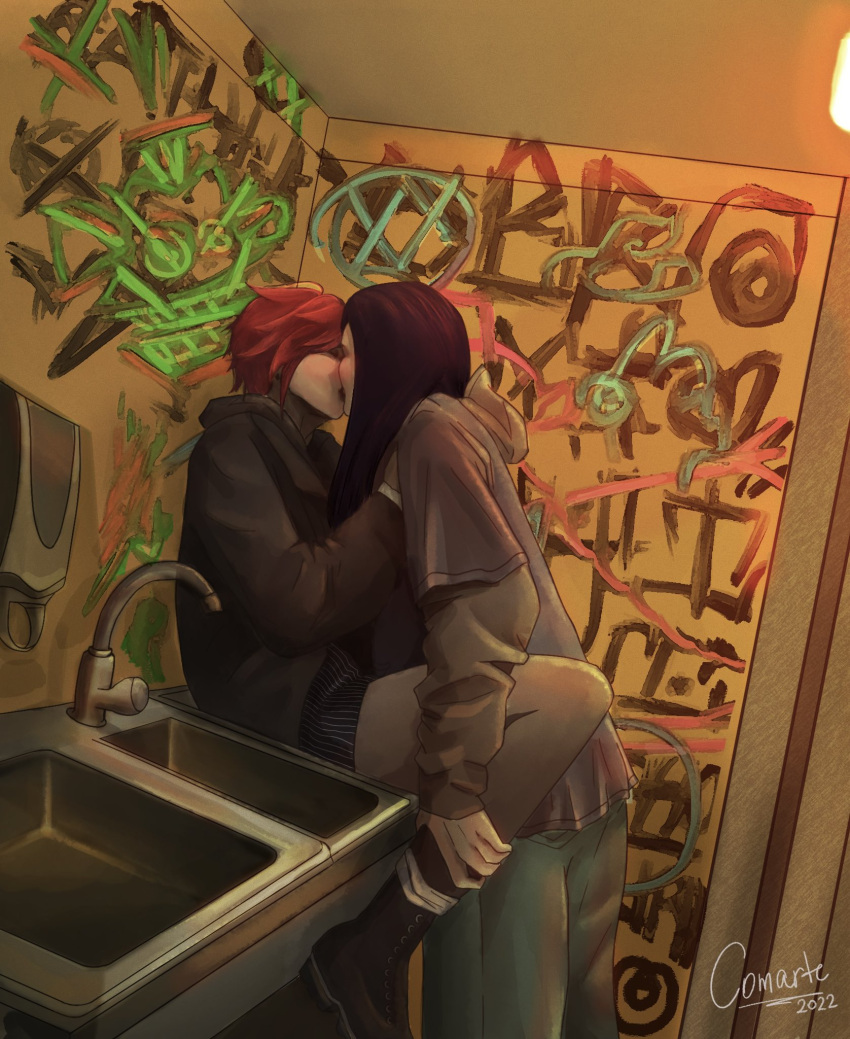 2022, 2girls, arcane:_league_of_legends, artist_name, caitlyn_(league_of_legends), ceiling, ceiling_light, comartae