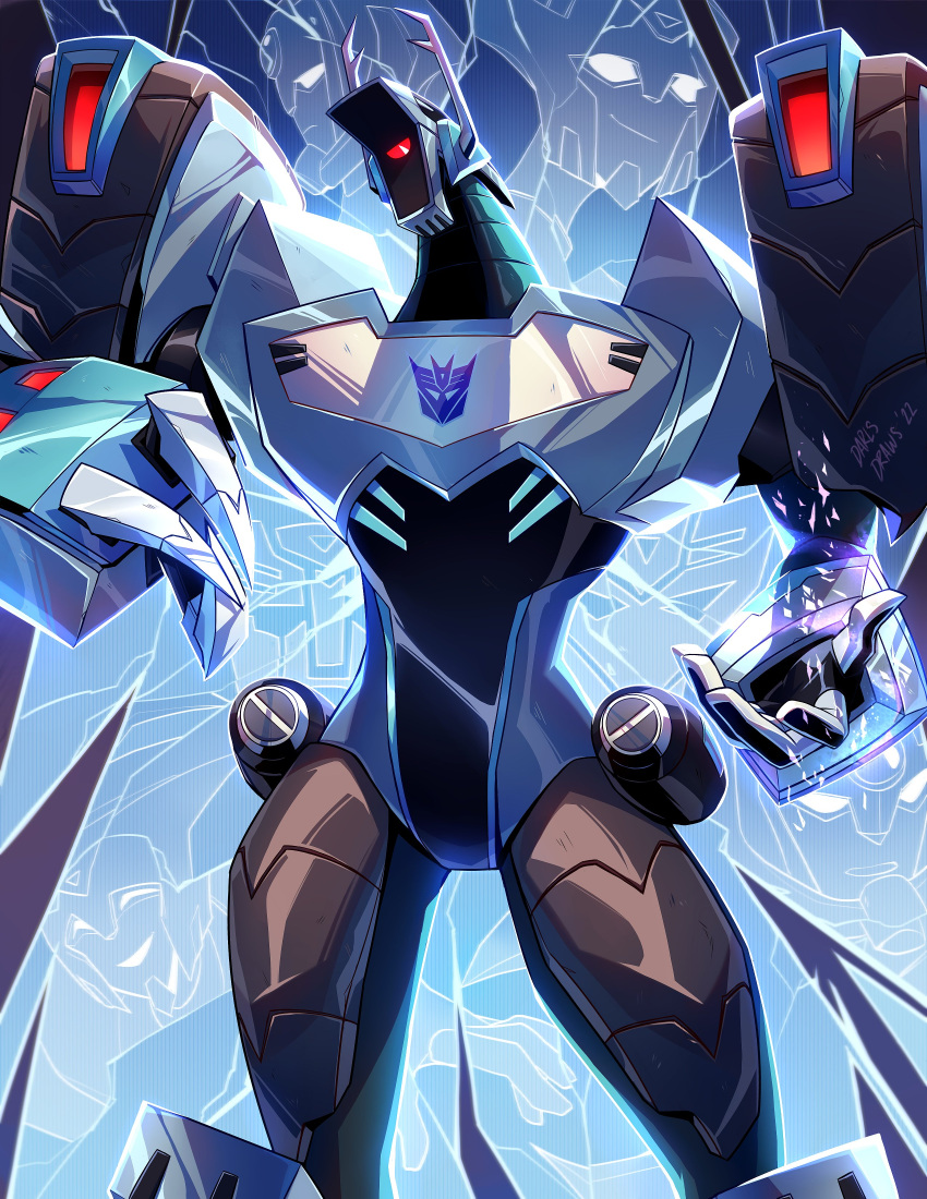 absurdres, artist_name, blurr_(transformers), decepticon, head_tilt, highres, horns, insignia