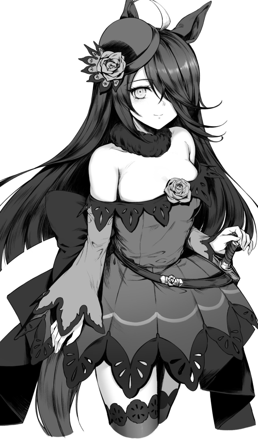 1girl, alternate_costume, animal_ears, black_hair, breasts, commentary_request, cosplay, detached_sleeves