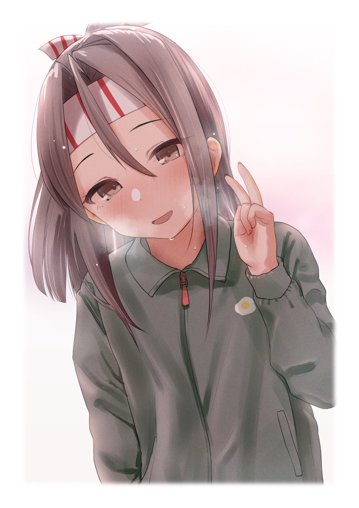 1girl, alternate_costume, blush, border, breath, brown_eyes, brown_hair, commentary_request
