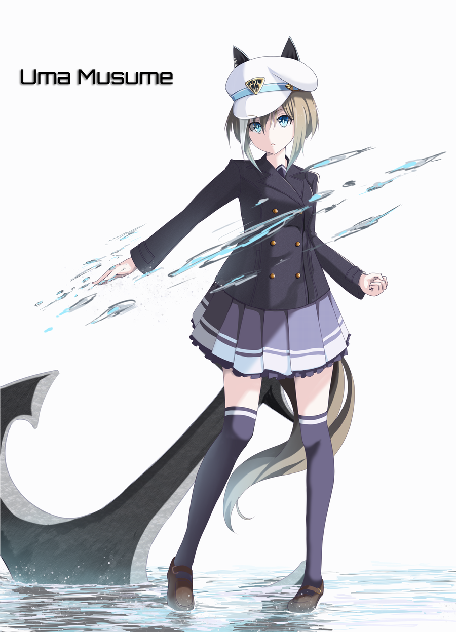 1girl, alua, anchor, animal_ears, black_jacket, black_thighhighs, blonde_hair, blue_eyes