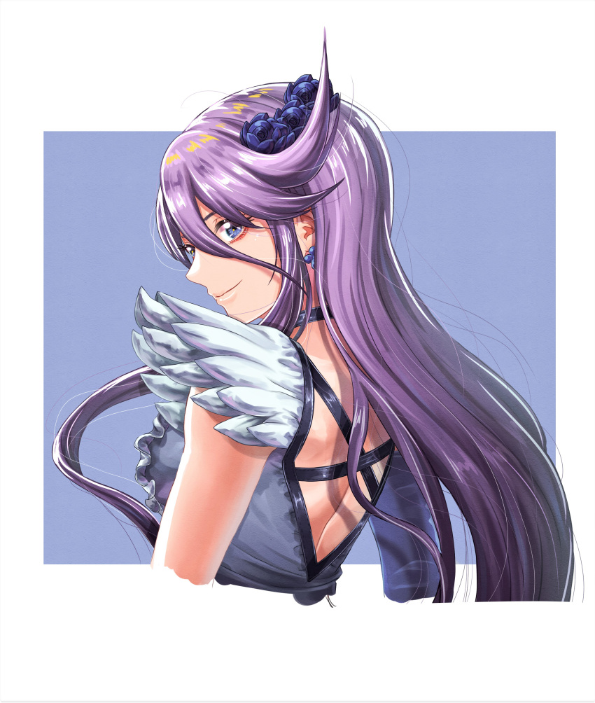 1girl, absurdres, back, blue_eyes, breasts, brooch, cure_moonlight, dress