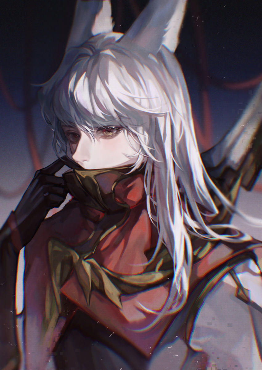 1boy, absurdres, animal_ears, baili_shouyue, beiqingluoshicaicai, black_gloves, character_request, chromatic_aberration, gloves, hair_down, highres, motion_blur, wangzhe_rongyao, white_hair, yellow_eyes