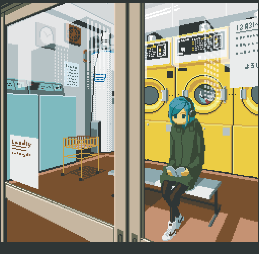 1girl, animated, animated_gif, black_pantyhose, blue_eyes, blue_hair, book, green_hoodie