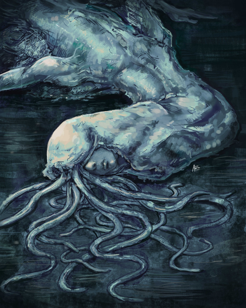 absurdres, azure_meraki, bloodborne, highres, kos_(bloodborne), lying, monster, no_humans