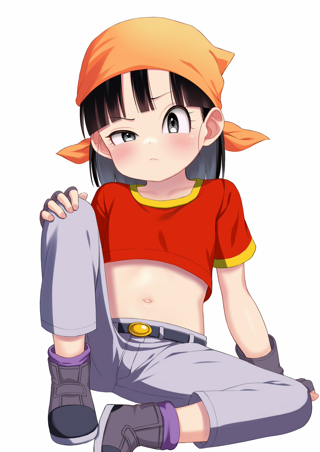 :<, arm_support, atg_(wttoo0202), bandana, bangs, belt, black_belt, black_gloves