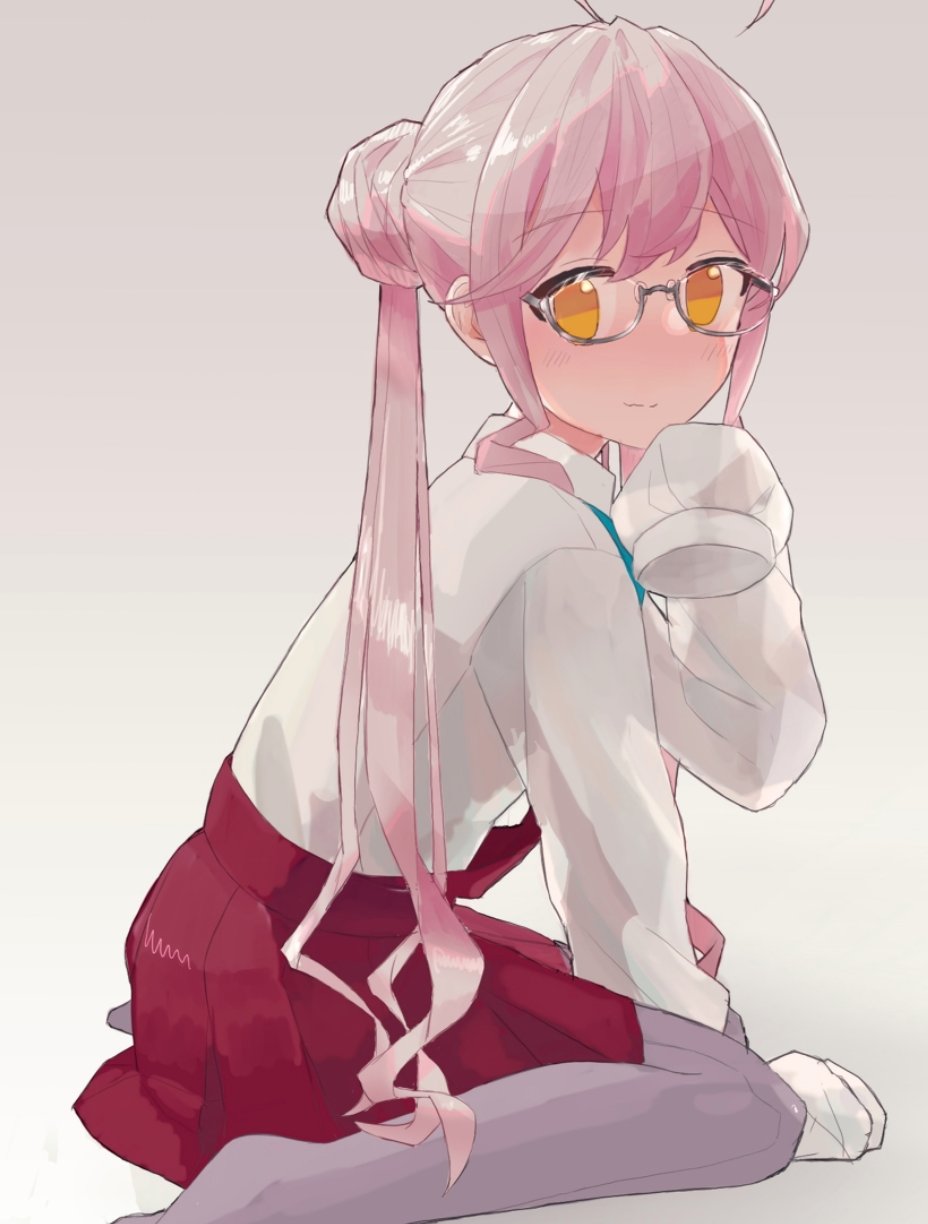 1girl, ahoge, aqua_bow, blue-framed_eyewear, bonozako, bow, collared_shirt, double_bun