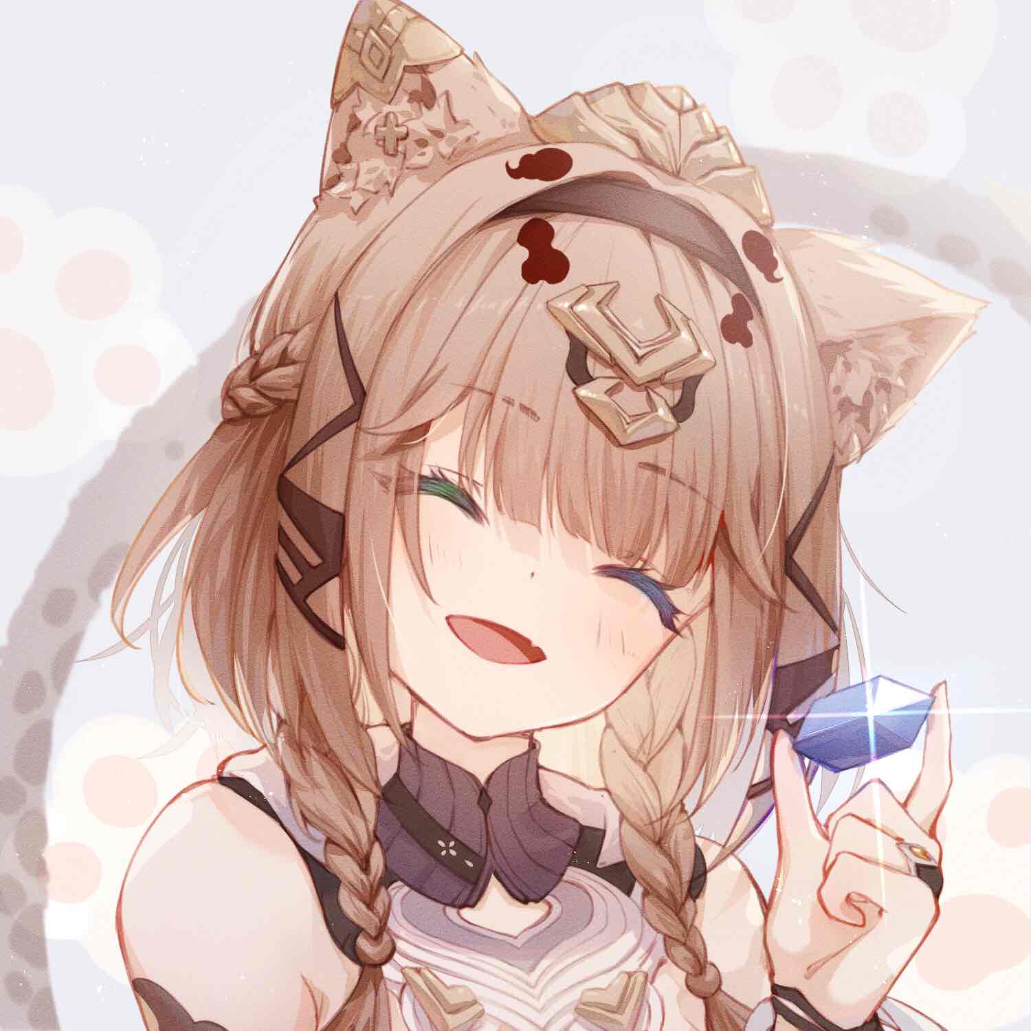 1girl, :d, animal_ears, bangs, black_gloves, brown_hair, cat_ears, cat_girl