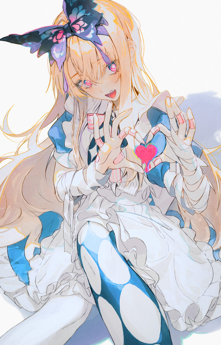 1girl, alice_(grimlight), apron, bandaged_arm, bandages, bandaid, bandaid_on_hand, bangs