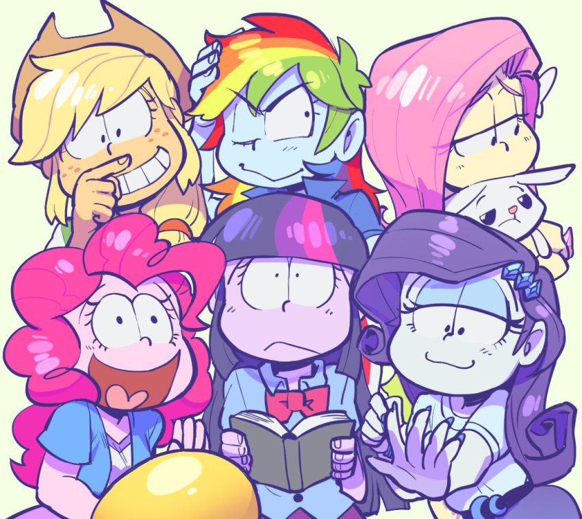 applejack, fluttershy, osomatsu-san, pinkie_pie, rainbow_dash, rarity, sanjiro_(tenshin_anman), twilight_sparkle
