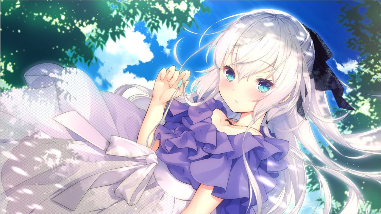 1girl, bangs, black_bow, blue_eyes, blue_sky, blush, bow, closed_mouth