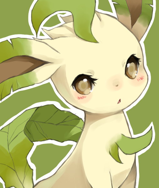 animal_focus, blush, brown_eyes, commentary, english_commentary, green_background, green_theme, leafeon