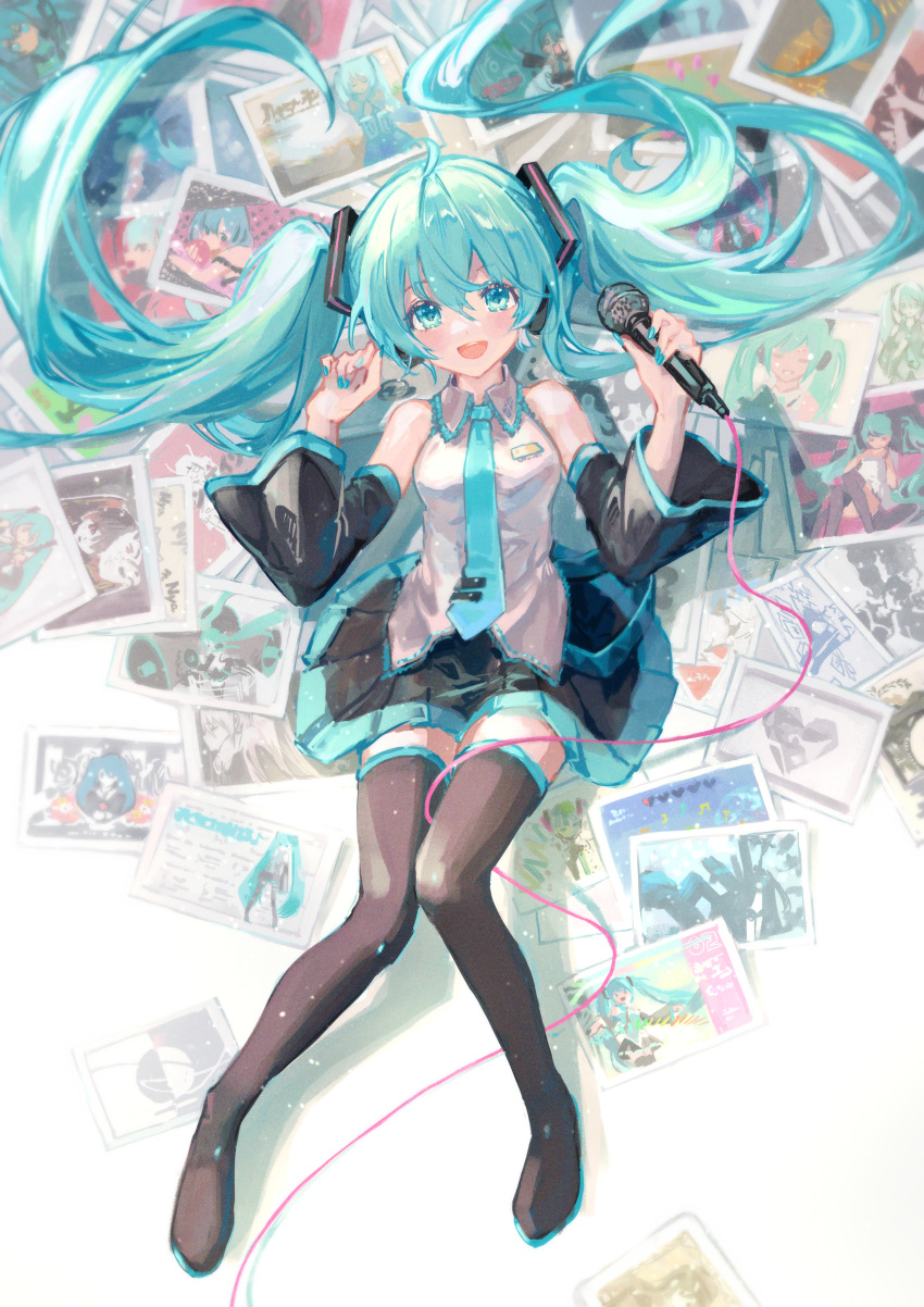1girl, :d, absurdres, aqua_eyes, aqua_hair, aqua_nails, aqua_necktie, bangs