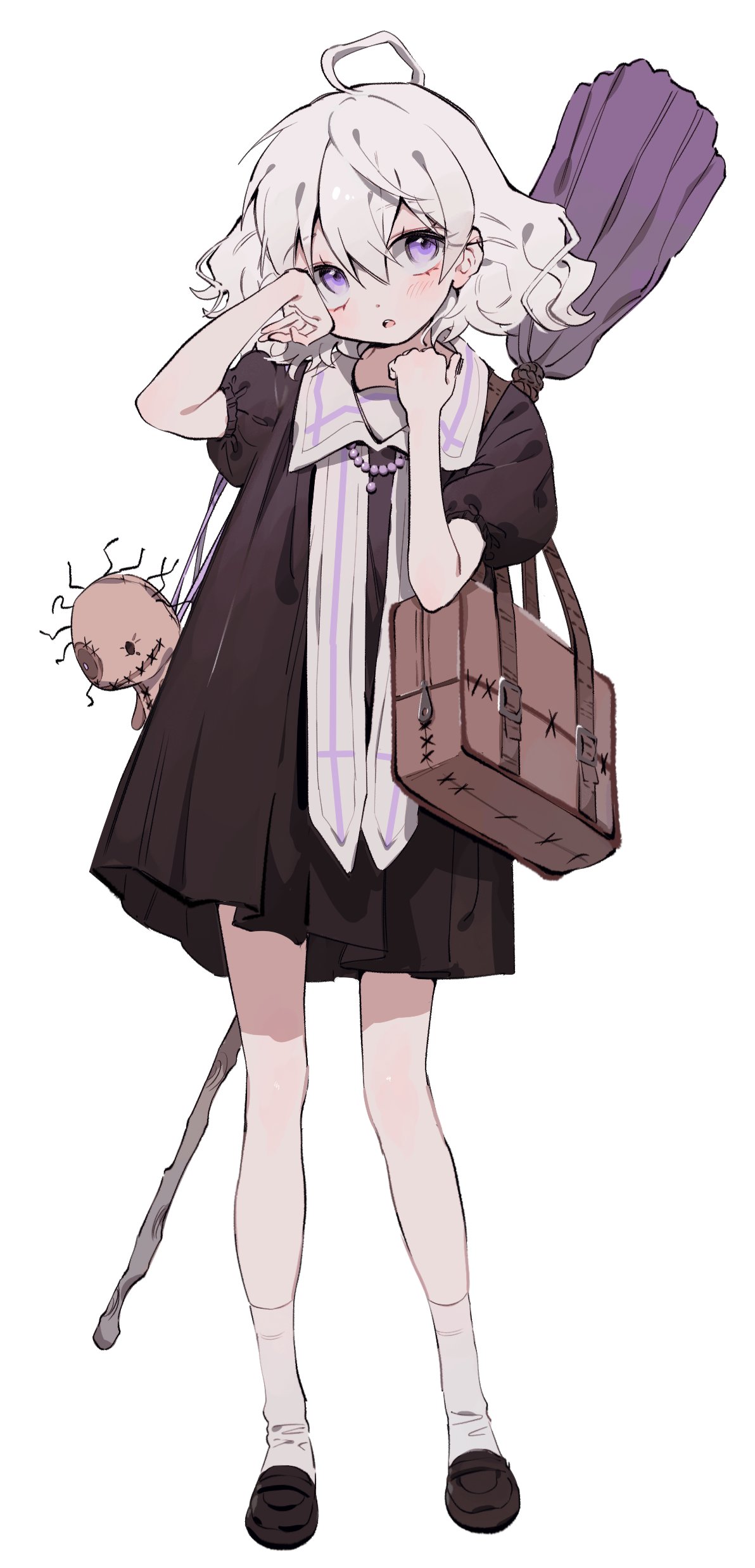 1girl, :o, absurdres, ahoge, bangs, bead_necklace, beads, black_dress