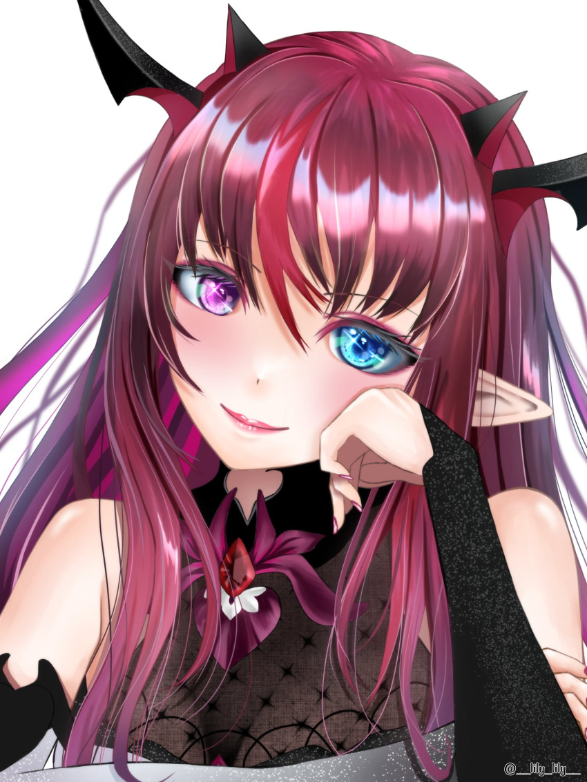 1girl, blue_eyes, detached_sleeves, hair_behind_ear, hand_on_own_arm, hand_on_own_cheek, hand_on_own_face, head_tilt