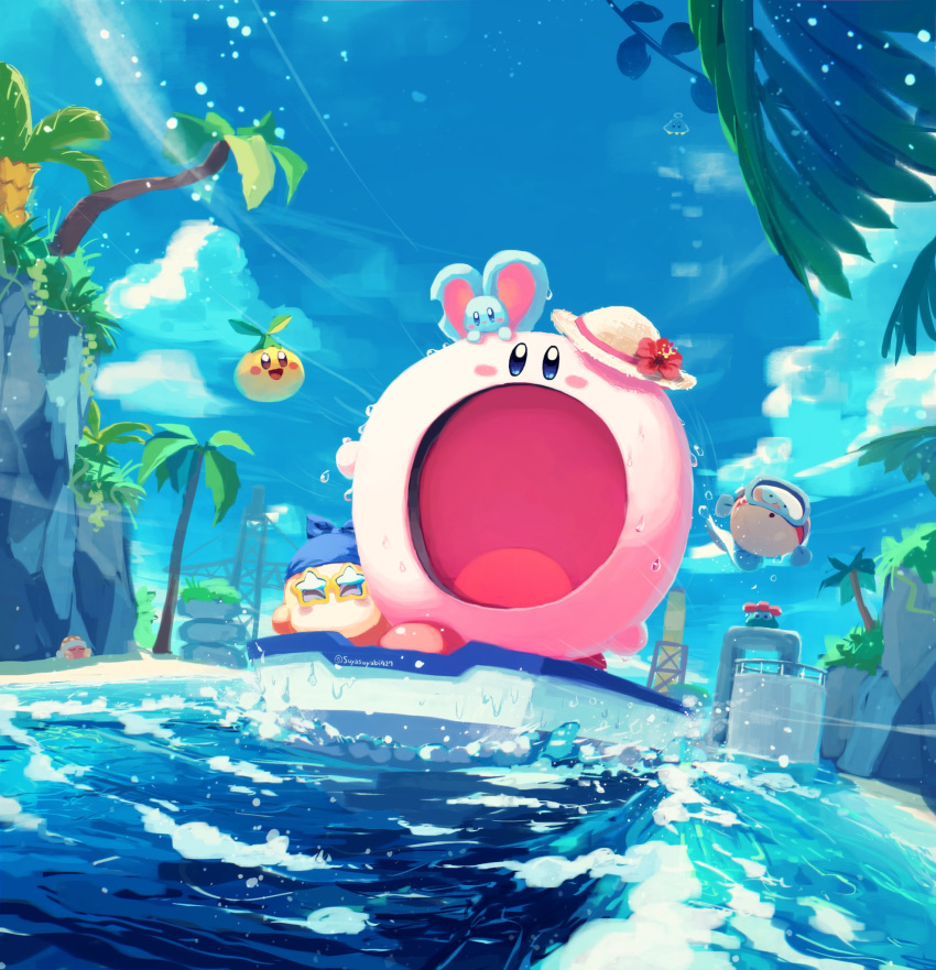 bandana, bandana_waddle_dee, blipper, blush_stickers, boat, clouds, colored_skin, day