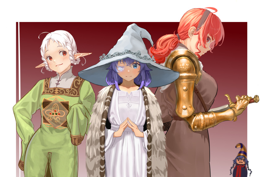 4girls, absurdres, armor, bangs, blue_eyes, blue_hair, braid, breasts