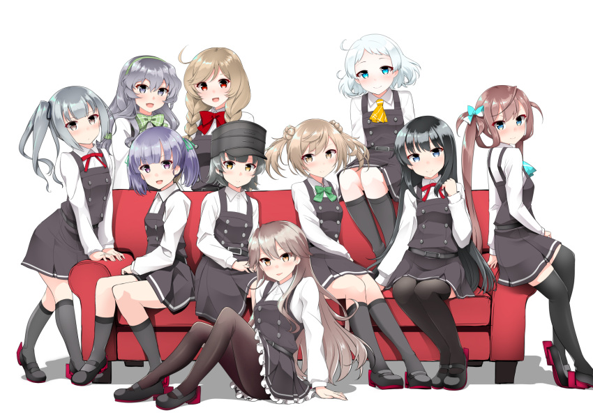 6+girls, adapted_costume, alternate_costume, arare_(kancolle), arare_kai_ni_(kancolle), arashio_(kancolle), arashio_kai_ni_(kancolle), asagumo_(kancolle)