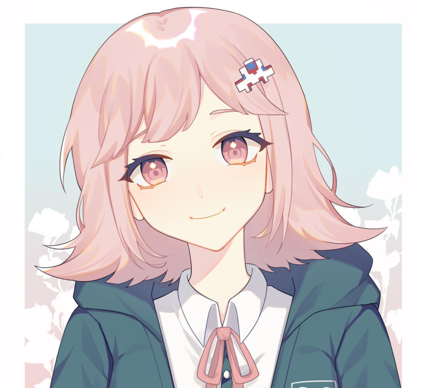 1girl, artist_request, closed_mouth, danganronpa_(series), danganronpa_2:_goodbye_despair, flipped_hair, gradient, gradient_background