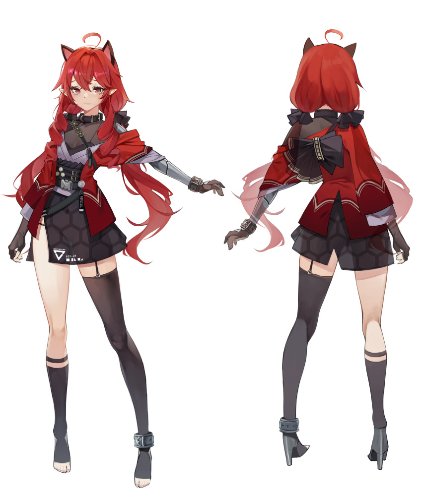1girl, absurdres, ahoge, animal_ears, armor, black_socks, black_thighhighs, breasts