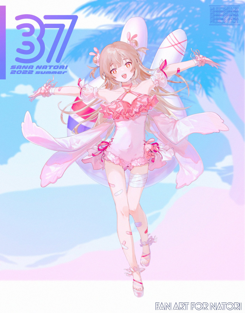 1girl, bandaged_arm, bandaged_leg, bandages, bandaid, bandaid_on_arm, bandaid_on_leg, bare_shoulders