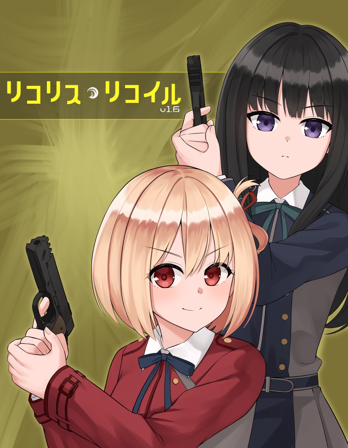 2girls, black_hair, blonde_hair, blue_dress, copyright_name, counter-strike, counter-strike_(series), cowboy_shot
