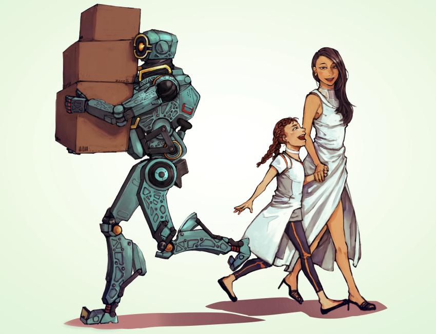 2girls, alanza_andrade, animification, apex_legends, black_footwear, box, braid, brown_hair