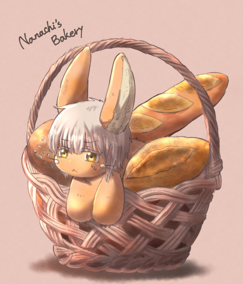 1other, absurdres, androgynous, baguette, basket, bread, bread_bun, brown_fur