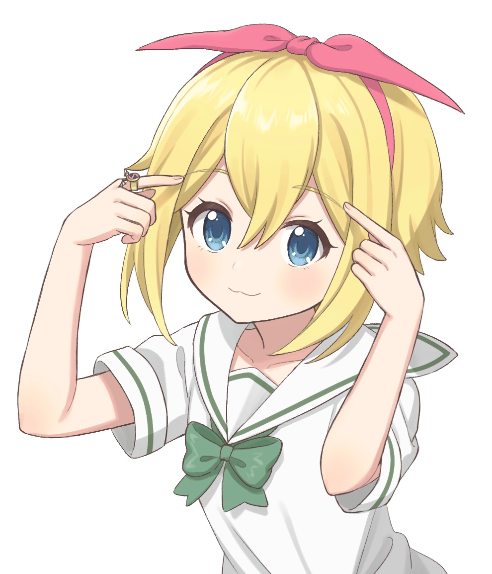 1girl, :3, bangs, blonde_hair, blue_eyes, bow, bow_hairband, closed_mouth