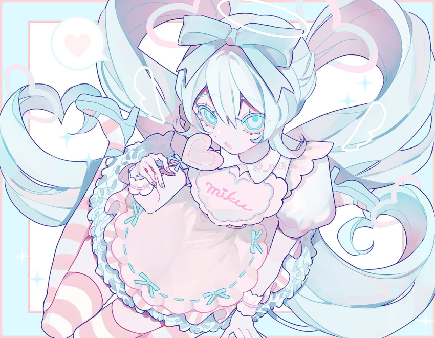 1girl, angel_wings, ao3, apron, aqua_eyes, aqua_footwear, aqua_hair, bangs