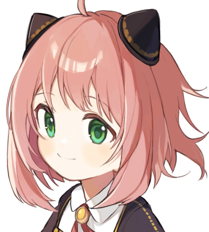 1girl, ahoge, anya_(spy_x_family), bangs, close-up, closed_mouth, eden_academy_uniform, green_eyes