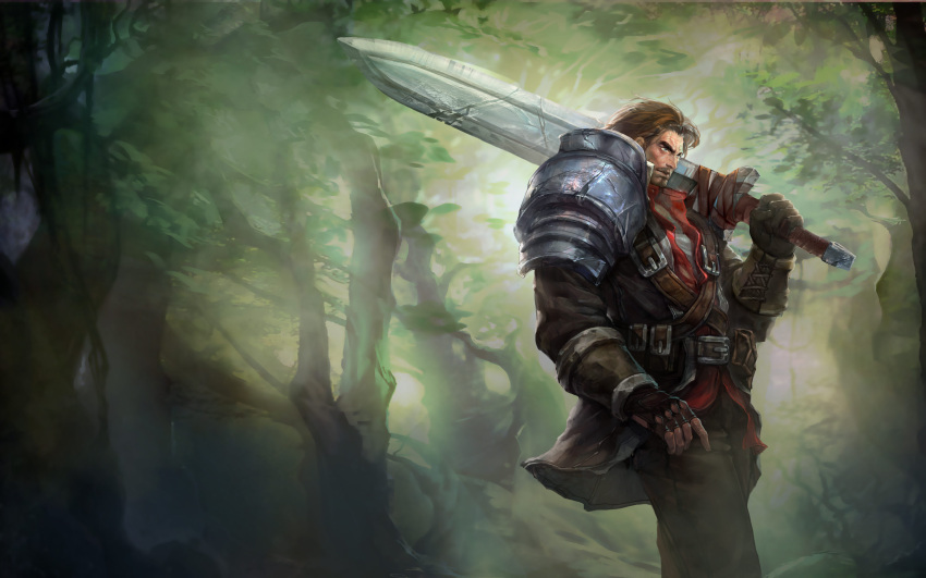 1boy, absurdres, armor, artist_request, bad_source, beard, blue_eyes, brown_hair