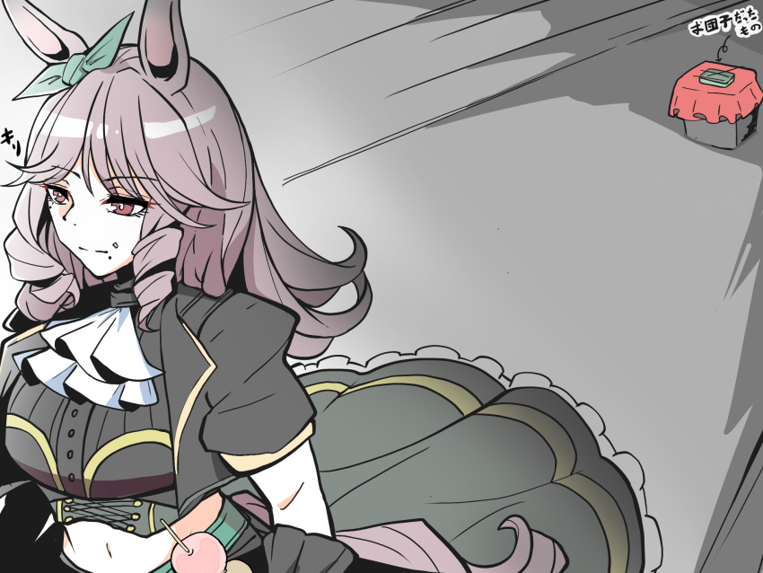 1girl, animal_ears, aqua_bow, ascot, black_jacket, black_skirt, bodice, bow