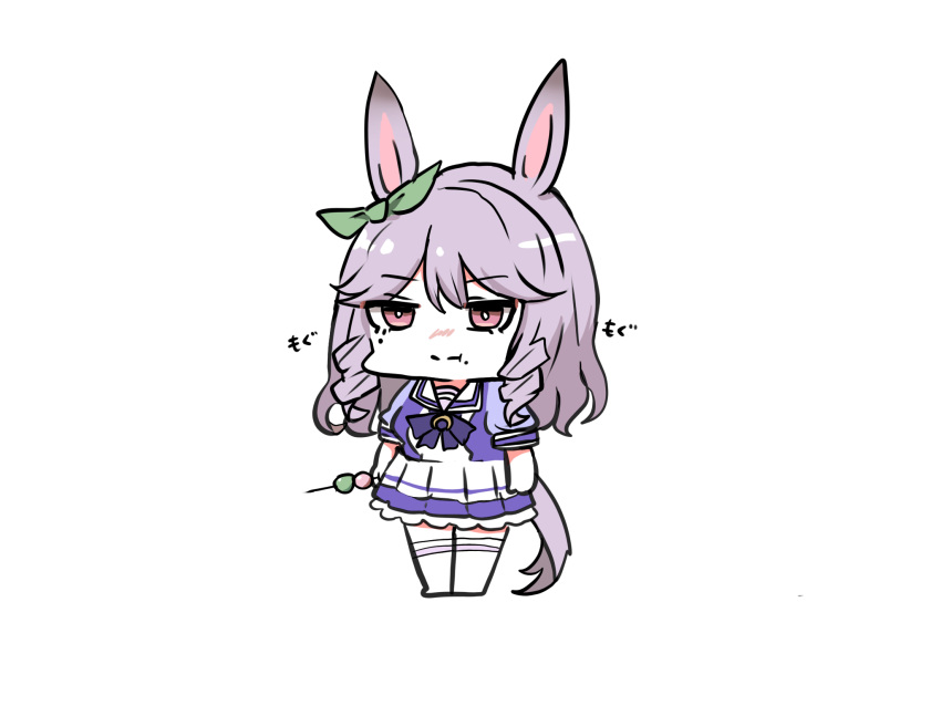 1girl, :t, animal_ears, bangs, bow, bowtie, curly_hair, dango