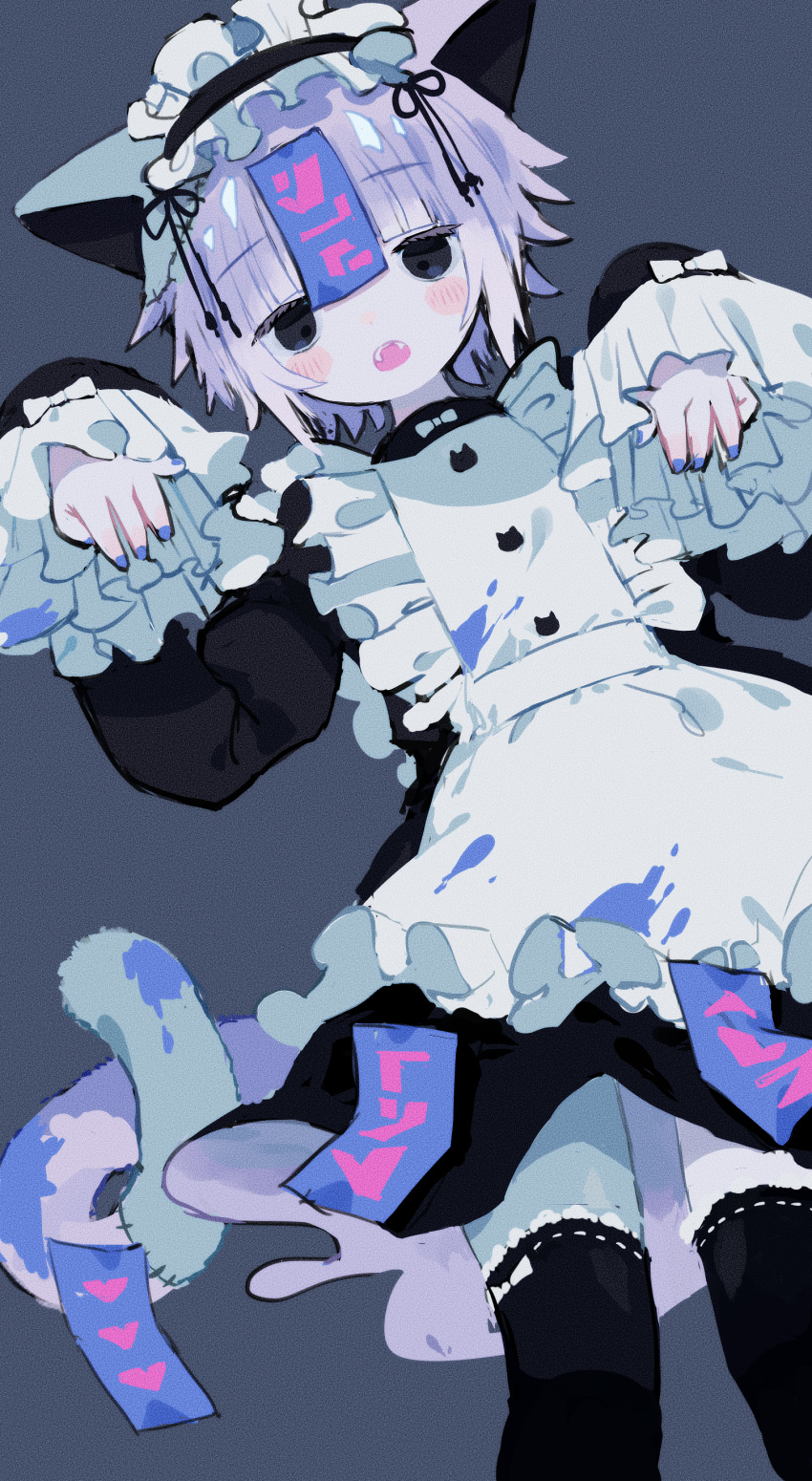 1girl, absurdres, animal_ears, black_eyes, black_thighhighs, blood, blood_on_clothes, blue_blood
